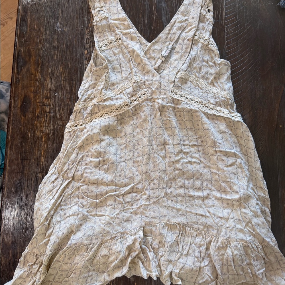Free People Cream Lace-Trimmed Sleeveless V-Neck Sundress